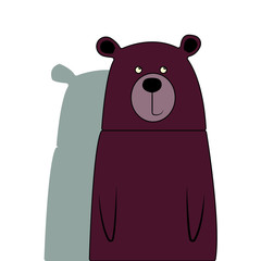 Cute smiling bear vector cartoon illustration. Wild zoo animal icon. Fluffy adorable pet looking straight. Isolated on white. Forest fauna childish character. Simple flat design element for kids