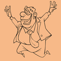 sketch of a cartoon man jumping for joy