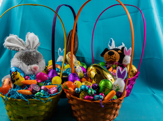 Colourful easter eggs, candies and baskets on display. Calgary, Alberta, Canada