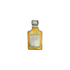 Watercolor illustration a bottle of olive oil hand-drawn by watercolor paints and is perfect for all types of design and printing