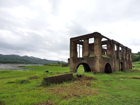 Wat Saam Prasob, the Sunken Temple. landscape Sangklaburi, Kanchanaburi, Thailand