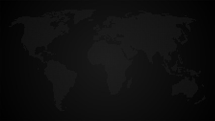 World map dots. Black background. Vector illustration.