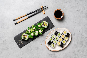 sushi on  the table, top view