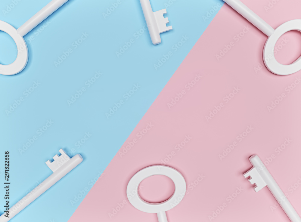 Poster abstract background with keys on pastel background. copy space. 3d rendering