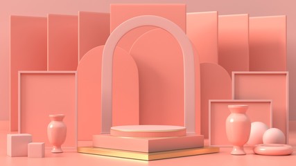 3d render image of pink geometric podium background for product or commercial.3d image of abstract podium background