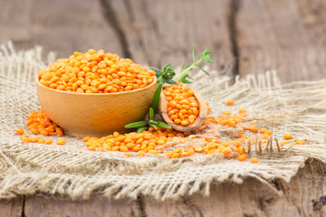 raw lentils and herbs