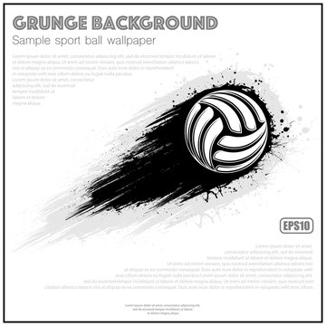 Flying volleyball witlh black grunge movement path and sample text isolated on white background
