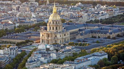 Fototapeta na wymiar Panoramic view with Les Invalides, Paris, France from Montparnasse Tower