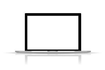 Realistic laptop computer, Modern laptop with blank screen isolated on white background.