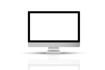 Desktop PC, Modern computer monitor display with blank screen isolated on white background.