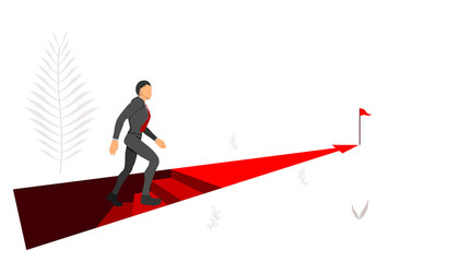 entrepreneurs climb the stairs to the goal. Vector illustration of a business template.