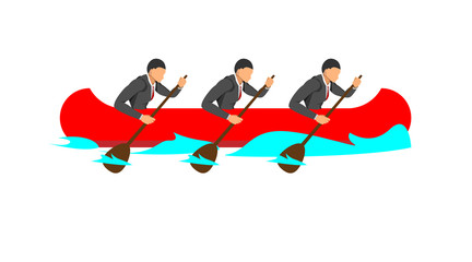 illustration of teamwork cohesiveness of rowing boat racing. set of solid team vectors.