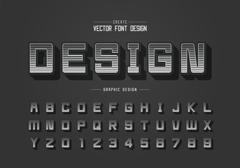 Line font and alphabet vector, Digital square typeface letter and number design