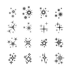 Set of star, sparkle icons. Collection of bright fireworks, twinkles, shiny flash. Glowing light effect stars and bursts .