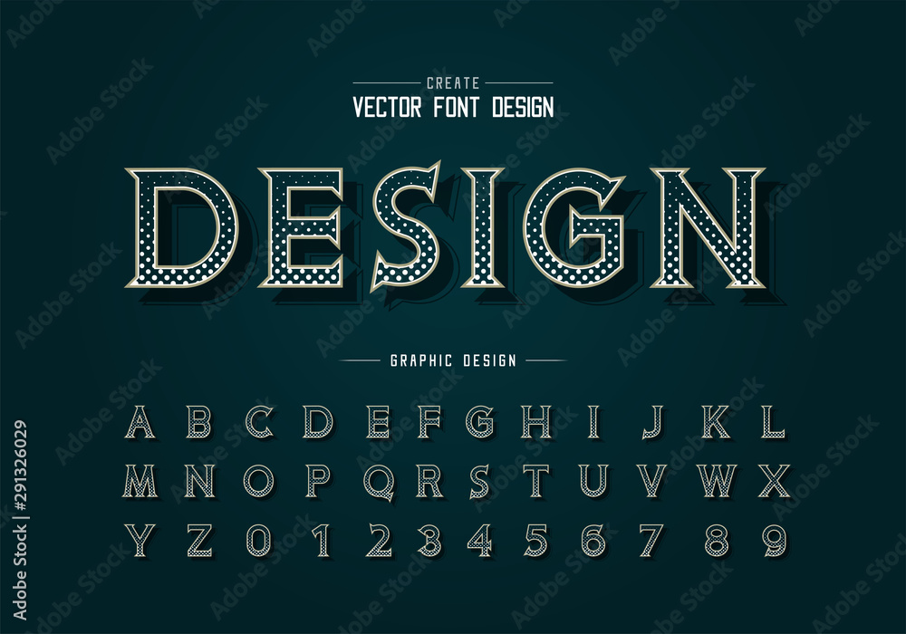 Poster halftone circle font and alphabet vector, digital idea typeface letter and number design