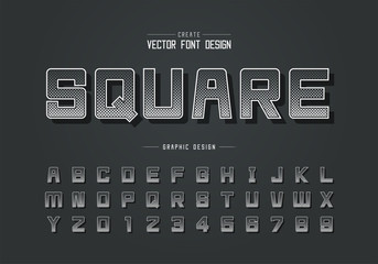 Halftone square font and alphabet vector, Digital square typeface letter and number design