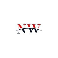 Obraz premium Initial letter NW, overlapping movement swoosh horizon logo company design inspiration in red and dark blue color vector