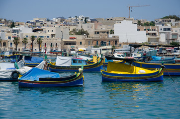 Luzzu anchored at the port of Marsaxlokk