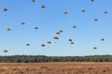 Paratroopers landing on the Ginkel heath 75 years remembrance of Operation Market Garden WOII Arnhem in the Netherlands