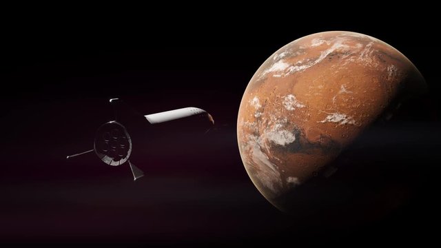 SpaceX BFR, or Big Falcon Rocket, approaching planet mars, Animation