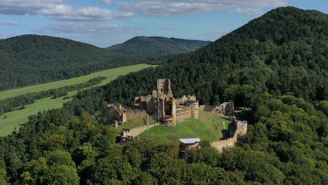 Aerial view of castle in Zborov village in Slovakia