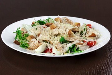 Fototapeta na wymiar vegetable salad with cheese and chicken in a plate