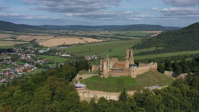 Aerial view of castle in Zborov village in Slovakia