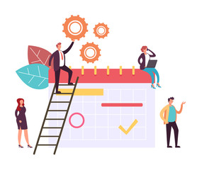 Time management teamwork office workers concept. Vector graphic design flat cartoon illustration