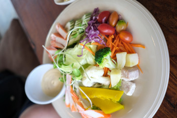 Many food eaten on the table.