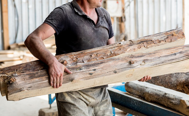 Modern sawmill. Industry sawing boards from logs