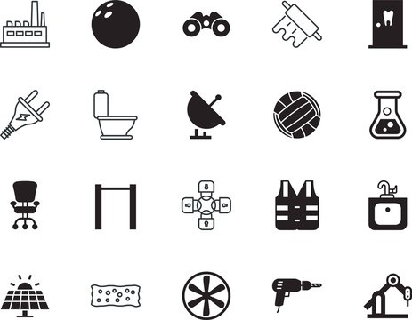equipment vector icon set such as: circle, distance, leather, strike, liquid, engineering, heat, arm, trip, study, smart, wear, vibrant, healthcare, silicone walley, dish, flush, airflow, laboratory