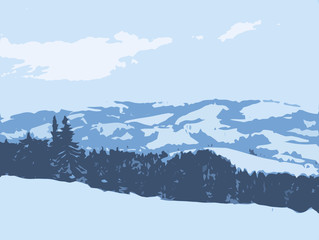 Fototapeta premium Illustration of the mountain landscape in winter. Vector