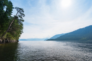 Teletskoye lake in Altai mountains, Siberia, Russia. Beauty summer morning.