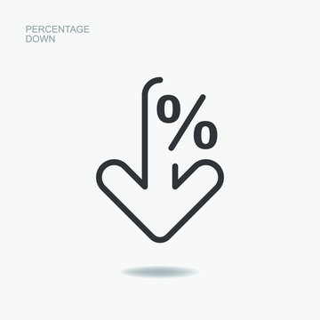 Percentage sign down. Arrow symbol reduction isolated. Vector illustration