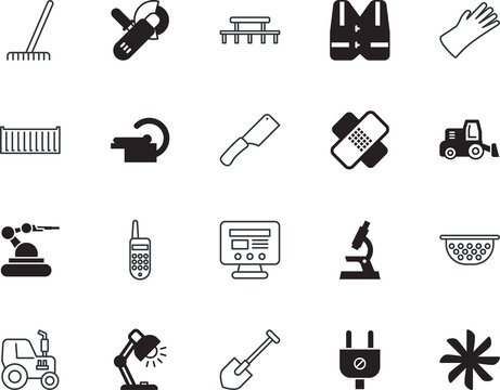 equipment vector icon set such as: leisure, preserve, wound, swimming, arm, turbine, adapter, scanner, tomography, utensil, export, school, picnic, graphics, shoveling, bench, blade, first, color