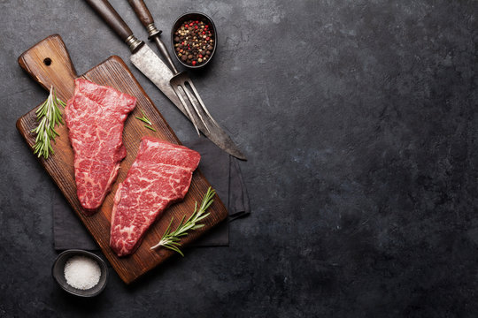 Raw marbled beef steak