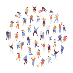 Crowd of people. Various People vector set. Male and female flat characters isolated on white background.	