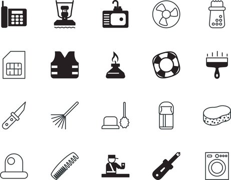 equipment vector icon set such as: sink, vibration, lab, rural, spirit, arrest, red, dual, attention, hole, danger, air, lamp, digital, summer, view, stylish, can, rammer, fix, personal, product