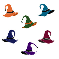 Vector illustration of a cartoon Halloween witch hat. Witch hat with buckle isolated on white background. Design element for Halloween.