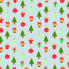 Vector graphics. Cute cartoon pattern. Christmas pattern. Light background. 