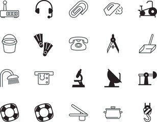 equipment vector icon set such as: tv, document, ingredient, access, can, cleanliness, housekeeping, headset, clamp, commerce, vegetable, money, weight, freshness, broom, derrick, clinical, pouring