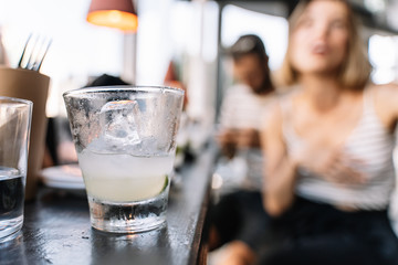 Close up of Cocktail in margarita glass.