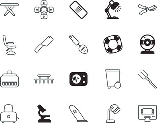 equipment vector icon set such as: rake, gray, cutter, plaster, website, connector, hairstylist, engineering, grey, global, logo, steak, plastic, video, safe, facial, clippers, cutlery, line