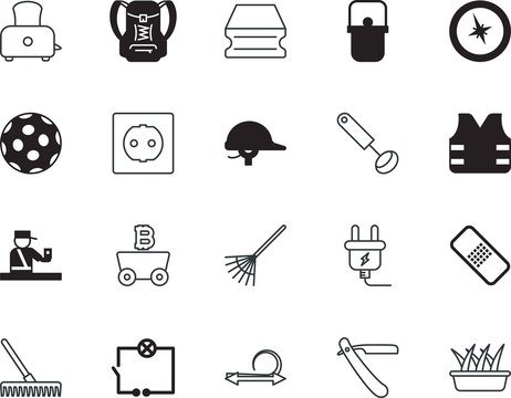 equipment vector icon set such as: shave, soil, tech, men, clothing, hairstyle, utensils, map, cultivate, floral, customs, stainless, grow, window, aid, seedling, generated, professional, finance