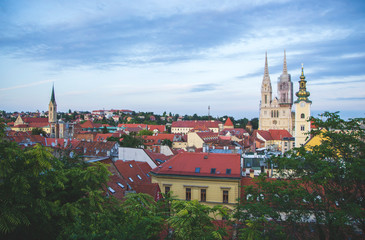 Obraz premium panoramic view of Zagreb with main church and red roofs Croatia 