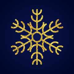 Gold glitter snowflake on dark blue background