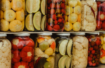 Traditional Romanian pickles of various fruits and vegetables