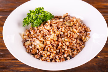 Buckwheat cereal with onions and mushrooms