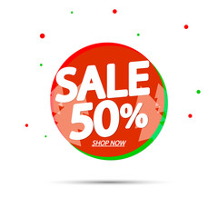Christmas Sale 50% off, banner design template, discount tag, vector illustration
