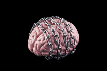 Human brain with chain. Free your mind concept
